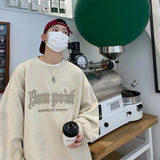 Men Hoodie Suede Sweater Men Spring Top Retro Loose Casual round Neck