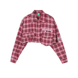 Women Long Sleeve Shirt Women's Plaid Long Sleeve Shirt Autumn Embroidery Short Shirt Coat