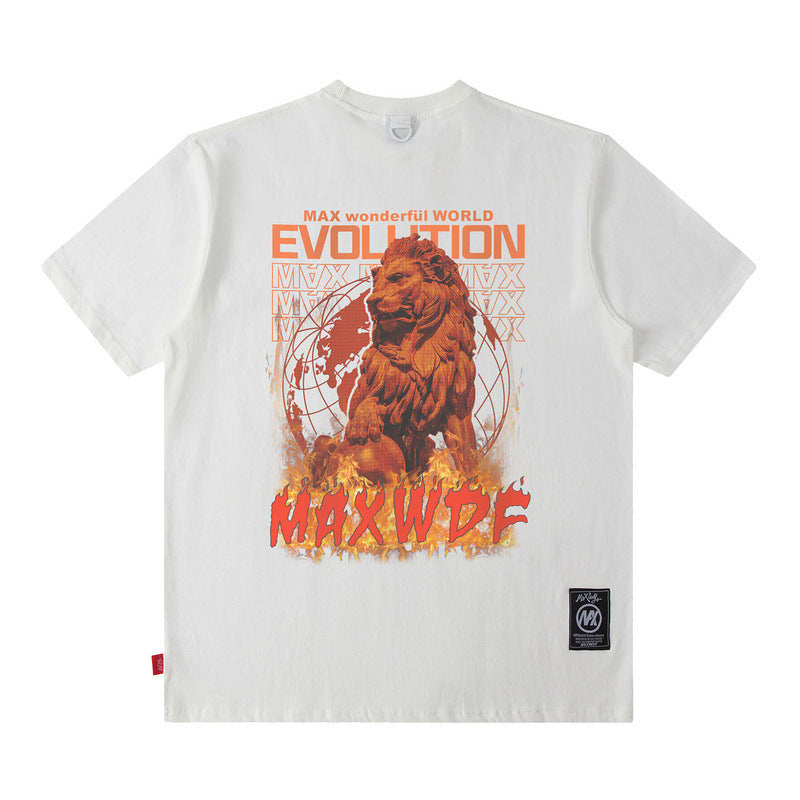 Men's T Shirt Printed Short-Sleeved T-shirt Men's and Women's High Street Hip Hop Retro