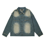 Men Denim Jacket Men's Personality Cat Raw-Cut Edges Stitching Loose Jacket