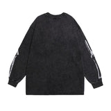 Men Long Sleeve Shirt Graffiti Distressed Washed Long Sleeve T-shirt Men and Women Vintage