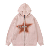 Men Hoodie Inkjet Five-Pointed Star Cardigan Hoodie