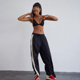 Women Cargo Pants Women's Zipper Stitching Contrast Color Sports Casual Pants