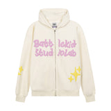 Men Fleece Lined Hoodie English Letter Hooded Sweater Men's Loose Hooded Cardigan Autumn and Winter