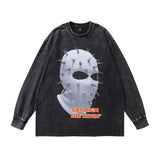 Men Long Sleeve Shirt Printed Distressed Bottoming Long Sleeve T-shirt Men and Women Washed
