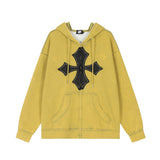 Men Hoodie Cross Paste Cloth Embroidery Hooded Jacket