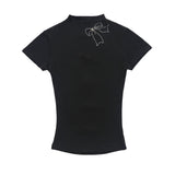 Women T-shirt Turtleneck Short Sleeve T-shirt Slim Fit Summer Top