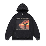 Men Hoodie Angel Character Printed Sweater Men's Washed and Worn Loose Hooded Pullover Top