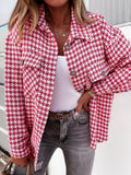 Plaid Trench Coat Autumn and Winter Houndstooth Printed Woolen Coat for Women