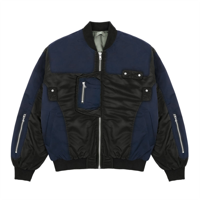 Men Cotton Loaded Jacket Coat Color Contrast Patchwork Jacket Coat Men's Loose Zip Motorcycle Cotton-Padded Jacket