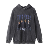 Men Hoodie Print Hooded Pullover Male Loose Wash Distressed