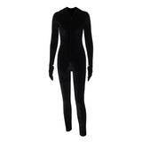 Women Jumpsuit Autumn Sexy Zip Hooded Jumpsuit