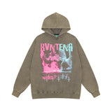 Men Hoodie Science Fiction Printed Washed Distressed Sweater Men's Hip Hop Pullover Hooded Top