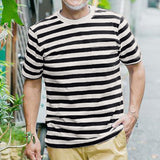 Men T Shirt Short Sleeve T-shirt Black and White Striped round Neck