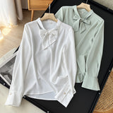 Women T-Shirt Autumn Korean Style Elegant Versatile Solid Color Top Shirt