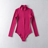 Women T-Shirt High Collar Half Zipper Stretch Slim Fit Long-Sleeved T-shirt