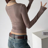 Women T-Shirt Top Hot Girl Slim-Fit Short Long Sleeve T-shirt Top