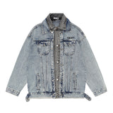 Men Denim Jacket Men's Stitching Wash Loose-Fitting Denim Clothes Coat