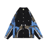 Men Denim Jacket Contrast Color Washed Denim Jacket Men's Loose Long Sleeve Jacket