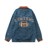 Men Denim Jacket Color Matching Men's Letter Embroidery Patchwork Denim Jacket