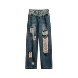 Unisex Pants Autumn Workwear Ripped Casual Pants