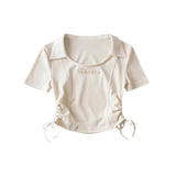 Women T-Shirt Top Lapel Slim-Fit Short-Sleeved T-shirt for Women