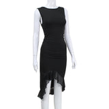 Women Desses round Neck Sleeveless Mesh Stitching Dress