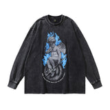 Men Long Sleeve Shirt Figure Washed Distressed Long Sleeve T-shirt Men and Women Hiphop Vintage Loose