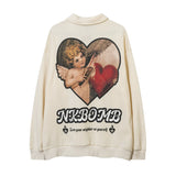 Men Hoodie Hip Hop American Love Character Printing Lapel Sweatshirt