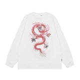 Men Long Sleeve Shirt Blue Dragon Printed Long Sleeve Bottoming T-shirt Men and Women Basic All-Matching Casual