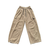 Men Sweatpants Straight Loose-Fitting Wide-Leg Trousers Drawstring Drape Ankle Banded Pants