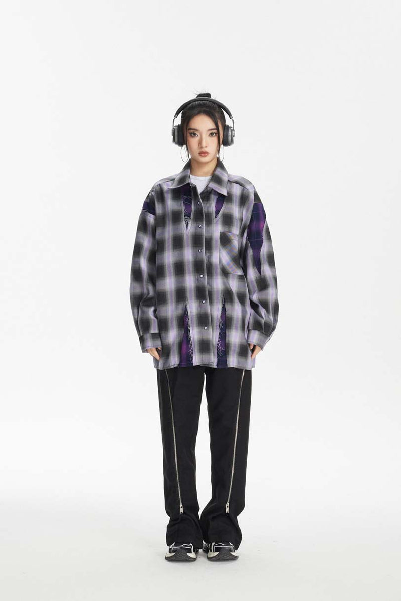 Unisex Jacket Fall Plaid Stitching Shirt Women's Clothing