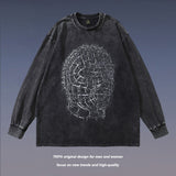 Men Long Sleeve Shirt Printed Distressed Long Sleeve T-shirt Men and Women Couple Base Tee