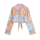 Women T-shirt Summer Lapels Printed Shirt Blouse