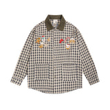 Men Long Sleeved T Shirt Retro Plaid Long Sleeve Shirt Men's Embroidery Loose Shirt Coat Spring and Autumn