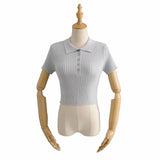 Women T-Shirt Knitwear Women's Spring Knitted Short Sleeve Polo Collar