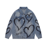 Men Denim Jacket Men's Love Denim Jacket Spring and Autumn Loose Jacket