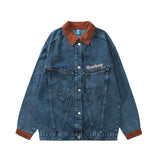 Men Denim Jacket Color Matching Men's Letter Embroidery Patchwork Denim Jacket