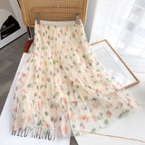Women Skirt Printed Floral Gauzy Skirt High Waist