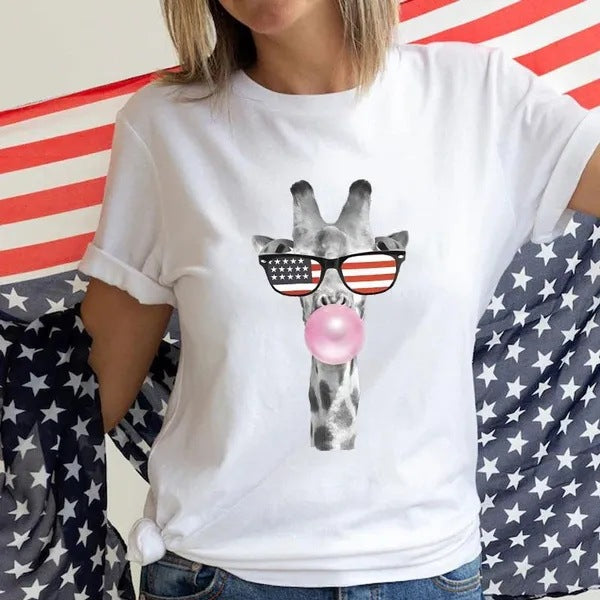 Women's Independence Day T Shirt round Neck Short Sleeve T-shirt
