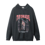 Men Hoodie Printed Hoodie Men's Loose Long Sleeve Washed Old Broken Hooded Top