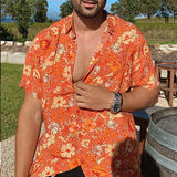 Men Shirt Summer Men's Casual Shirt Loose Printed Short Sleeve