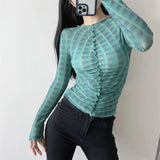 Women T-Shirt Long Sleeve Bottoming Shirt Personality Mesh Sun-Protective Clothing