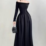 Women Dresses Fall off-Shoulder Slim Fit Elegant Dress Stitching Dress