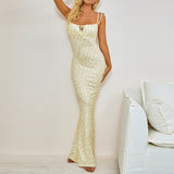 Women Dresses Summer Sexy Backless Tied Spaghetti-Strap Long Dress