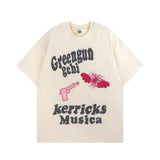 Men T Shirt Retro Alphabet Puff Print Short-Sleeved T-shirt Men's Loose Couple