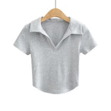 Women T-Shirt Summer Polo Lapel Short Sleeve T-shirt