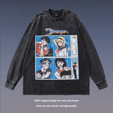 Men Long Sleeve Shirt Cartoon Print Distressed Bottoming Long Sleeve T-shirt Men and Women