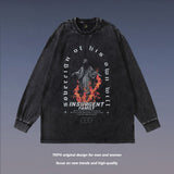 Men Long Sleeve Shirt Printed Dark Men's and Women's round Neck Long Sleeve T-shirt Loose T-shirt