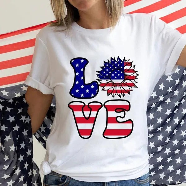Women's Independence Day T Shirt round Neck Short Sleeve T-shirt Women's Top